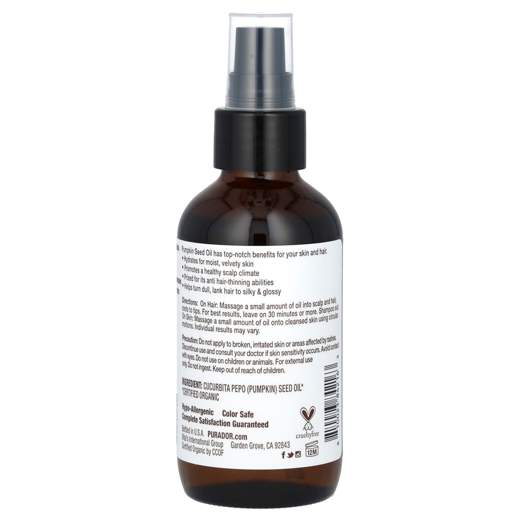 Pura D'or, Organic Pumpkin Seed Oil, 4 fl oz (118 ml)