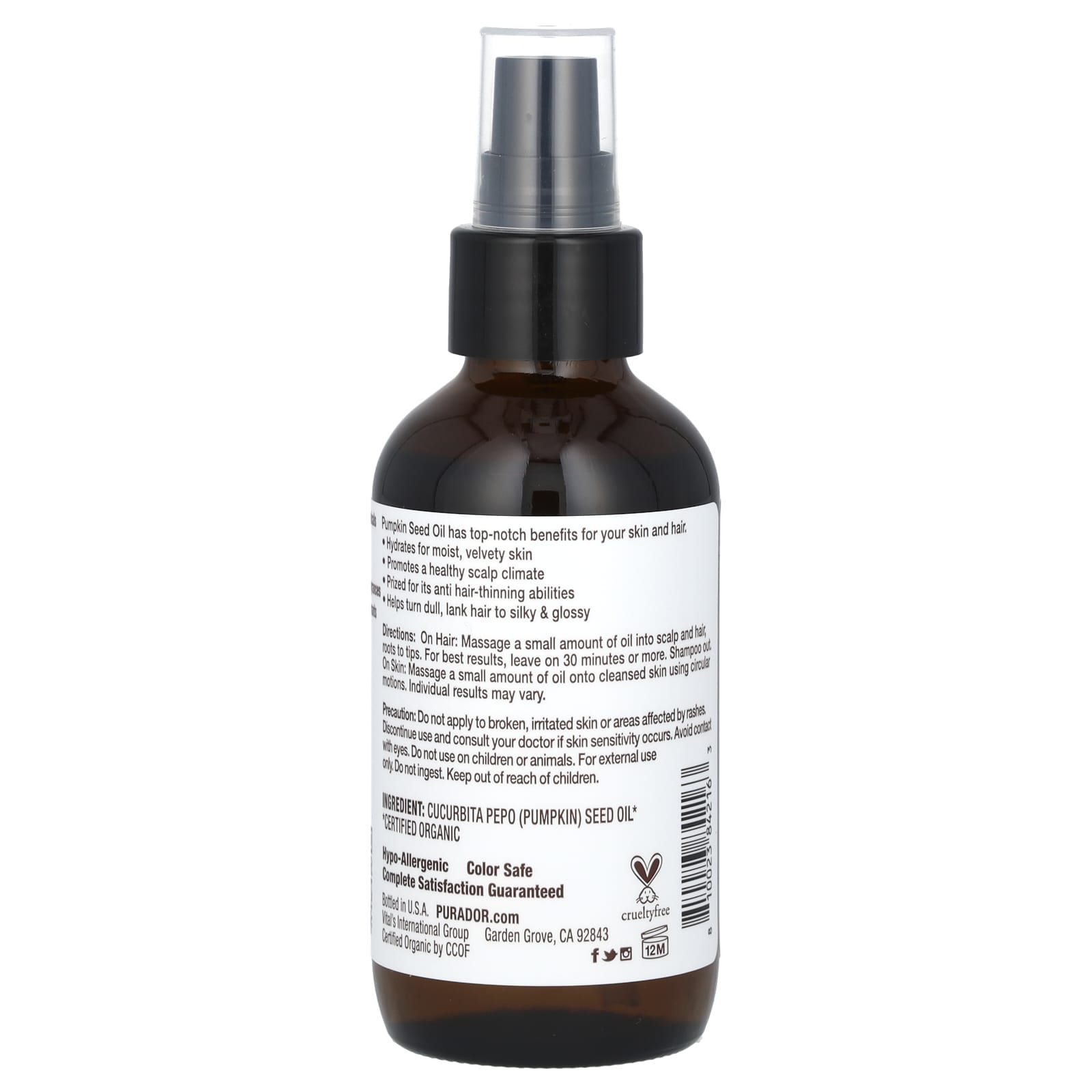 Pura D'or, Organic Pumpkin Seed Oil, 4 fl oz (118 ml)