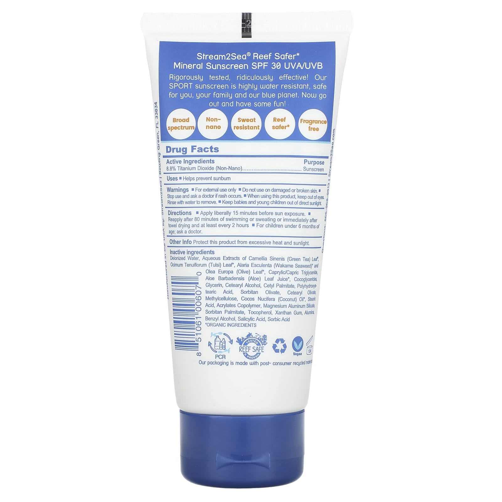 Stream2Sea, Water Sport Sunscreen, SPF 30, Fragrance Free, 3 fl oz (90 ml)
