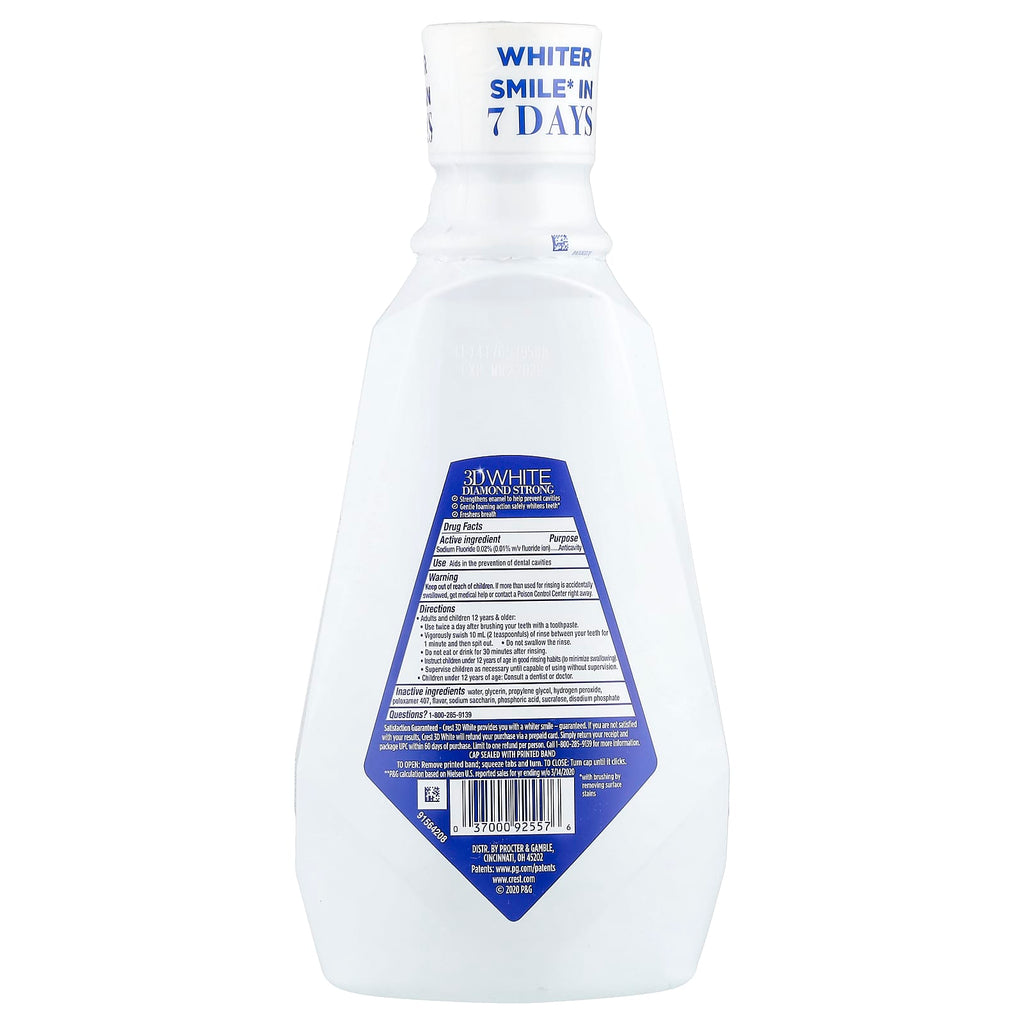 Crest, 3D White™, Diamond Strong, Anticavity Fluoride Mouthwash, Alcohol Free, Wintermint, 32 fl oz (946 ml)