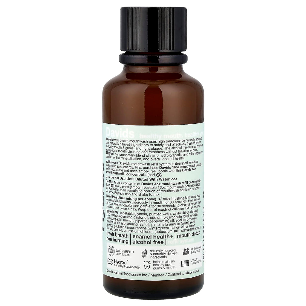 Davids, Fresh Breath Mouthwash Refill Concentrate, Natural Fresh Mint, 4 fl oz (118 ml)