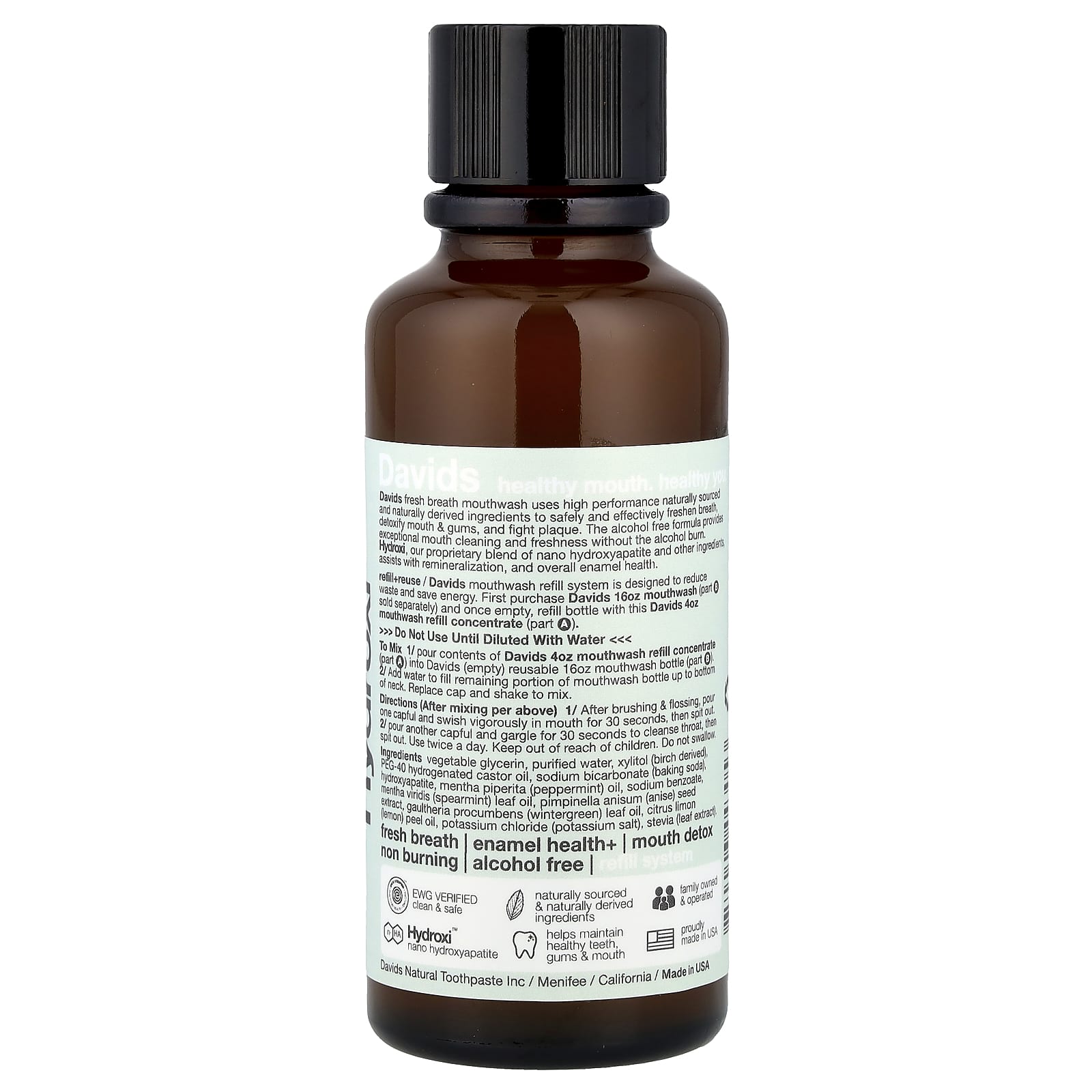 Davids, Fresh Breath Mouthwash Refill Concentrate, Natural Fresh Mint, 4 fl oz (118 ml)