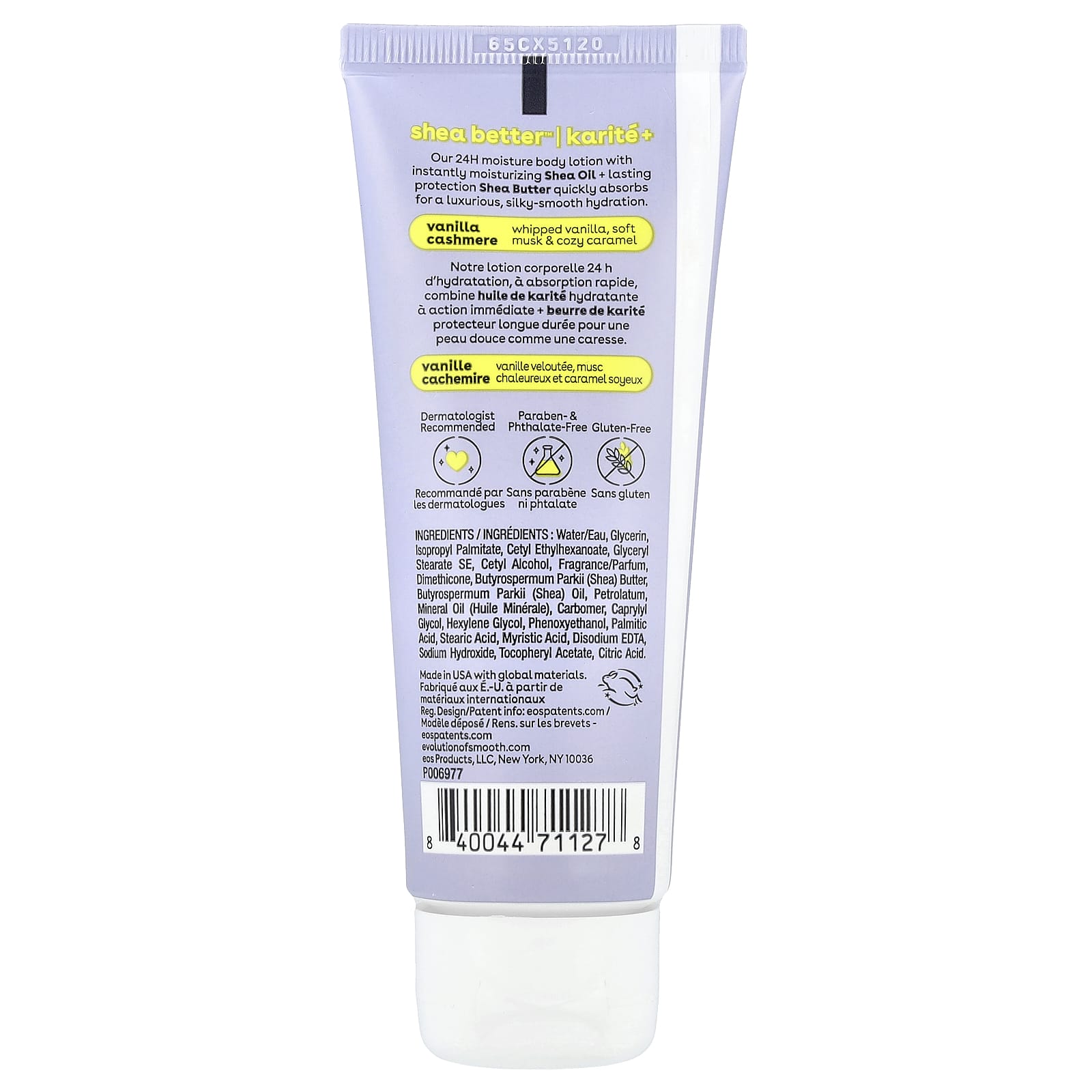 EOS, Shea Better™, 24H Moisture Hydration Lotion, Vanilla Cashmere, 2.5 fl oz (74 ml)