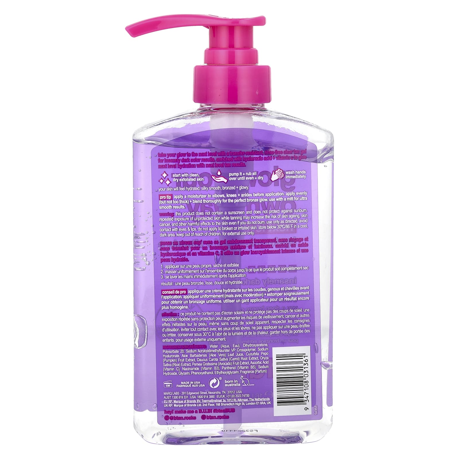 b.tan, Glow Your Own Way, Clear Self Tan Gel, Insanely Dark, 16 fl oz ( 473 ml)