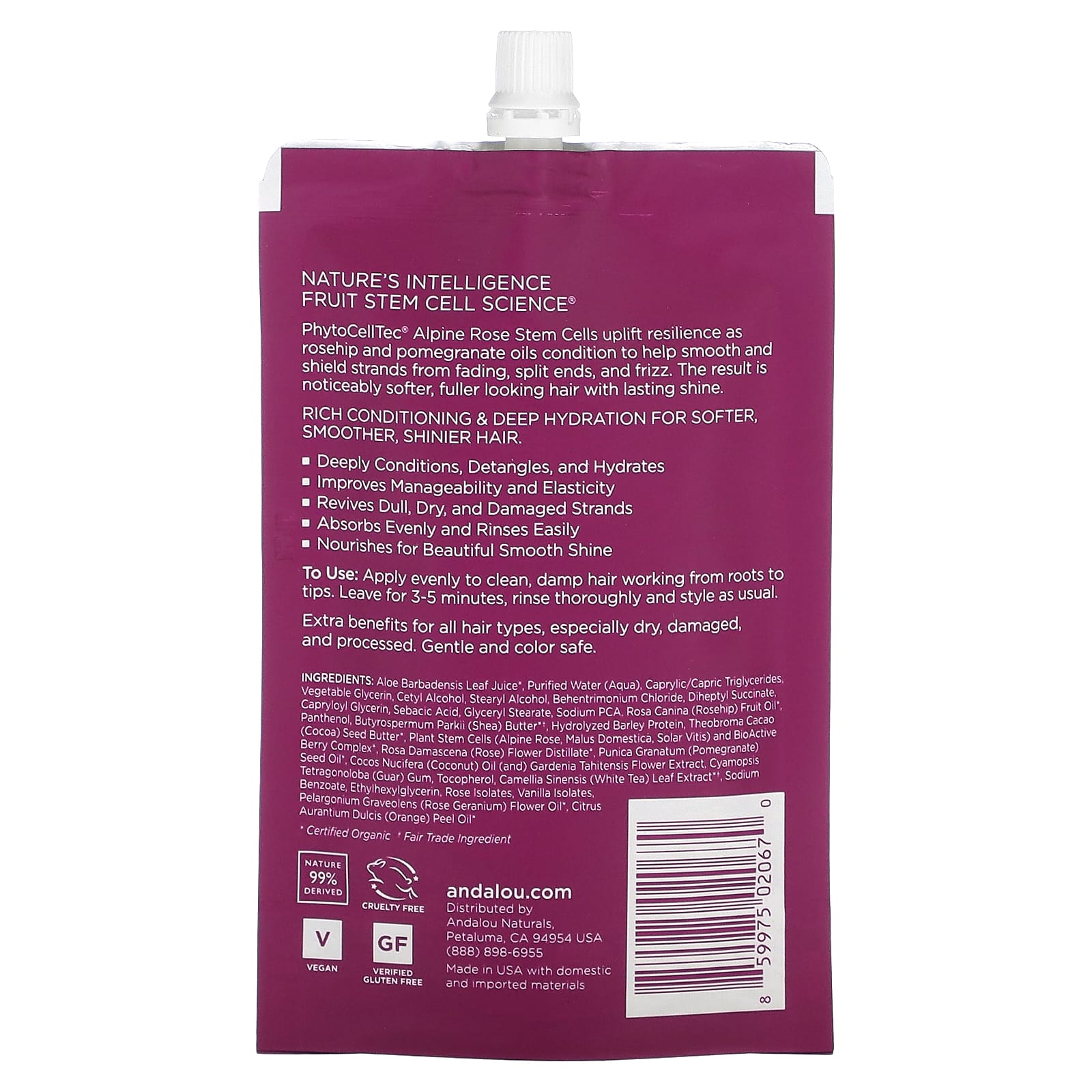 Andalou Naturals, 1000 Roses, Deep Conditioning Hair Mask, Color Care, 1.5 fl oz (44 ml)