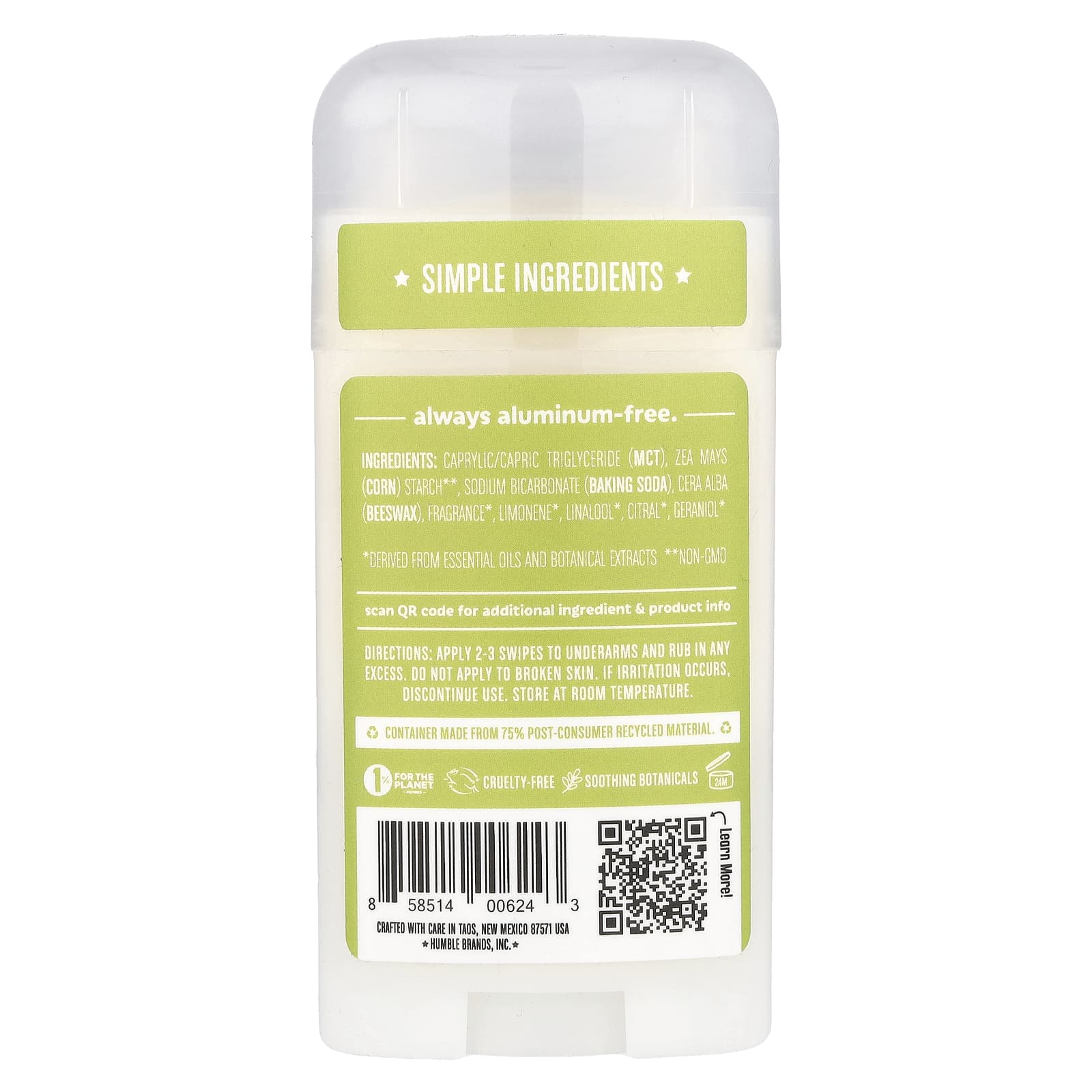 Humble Brands, Aluminum-Free Deodorant, Bergamot & Ginger , 2.5 oz (70 g)