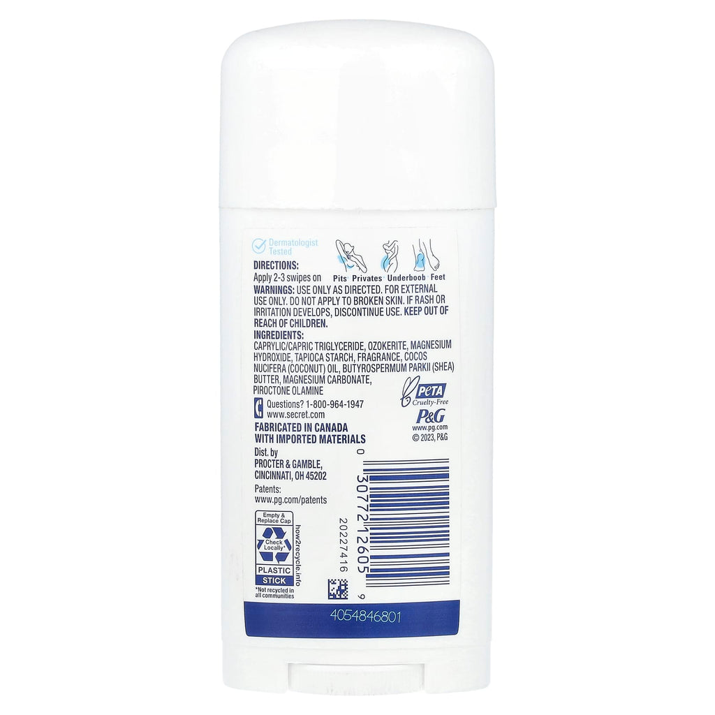 Secret, Whole Body Deodorant, Aluminum Free Dry Solid, Peach + Vanilla Blossom, 2.4 oz (68 g)