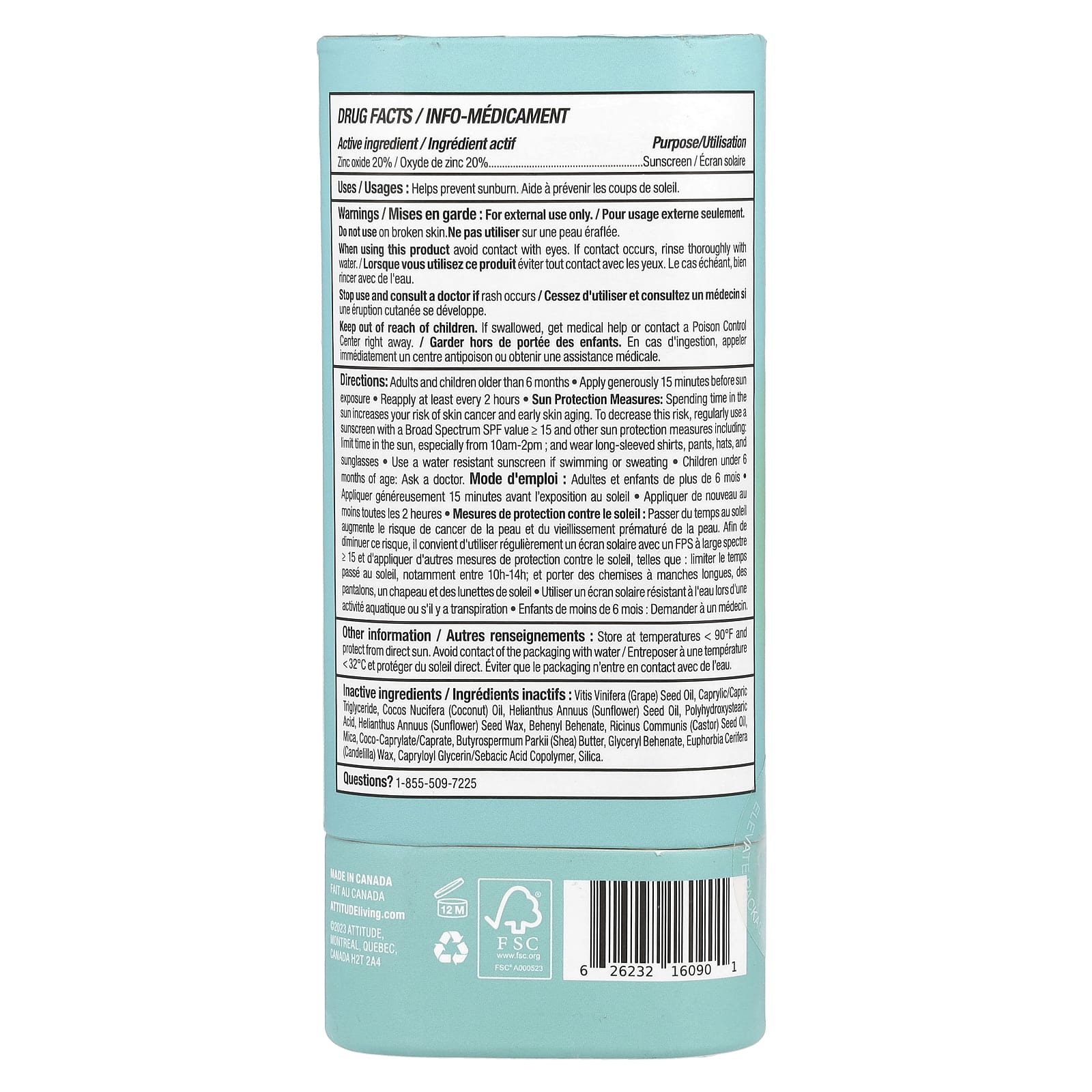 ATTITUDE, Sunly, Mineral Sunscreen Stick, SPF 30, Unscented, 2.1 oz (60 g)