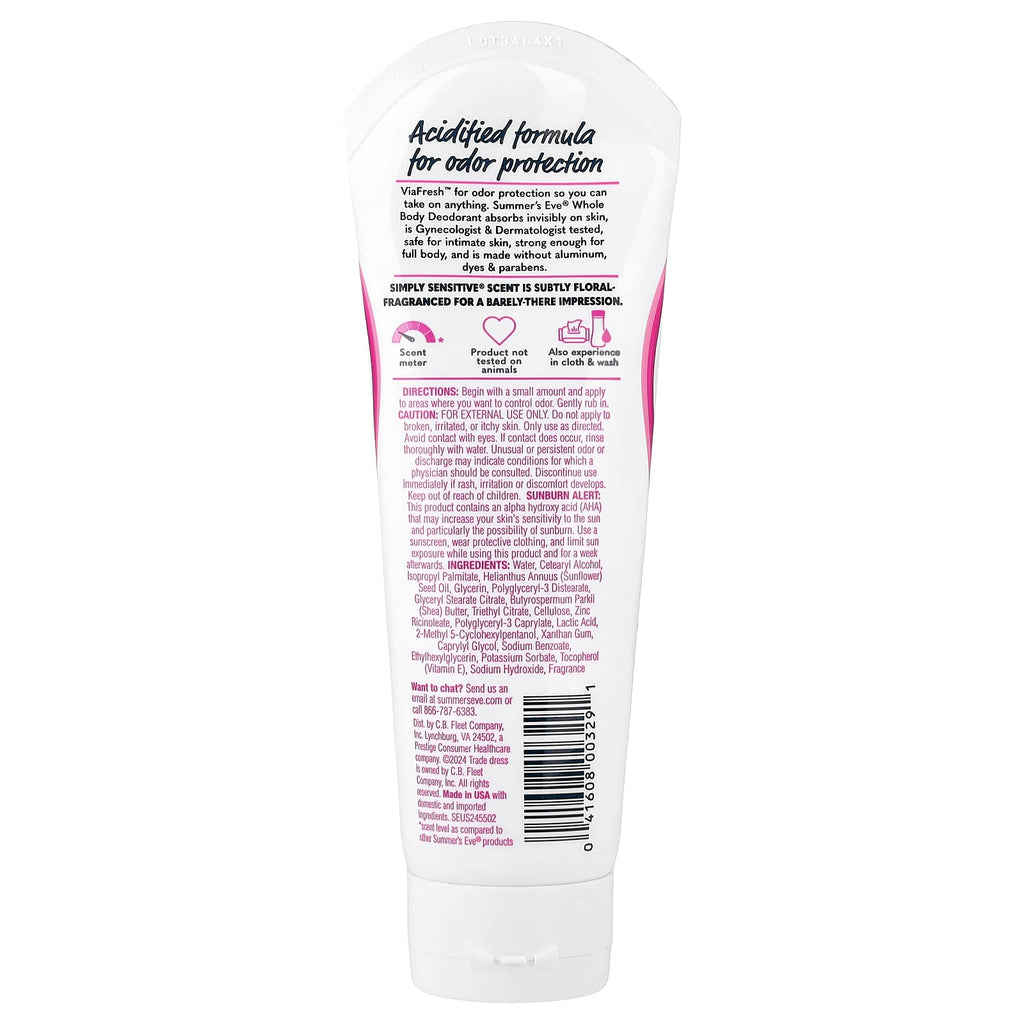 Summer's Eve, Ultimate Odor Protection™, Whole Body Deodorant, Simply Sensitive®, 3 fl oz (89 ml)