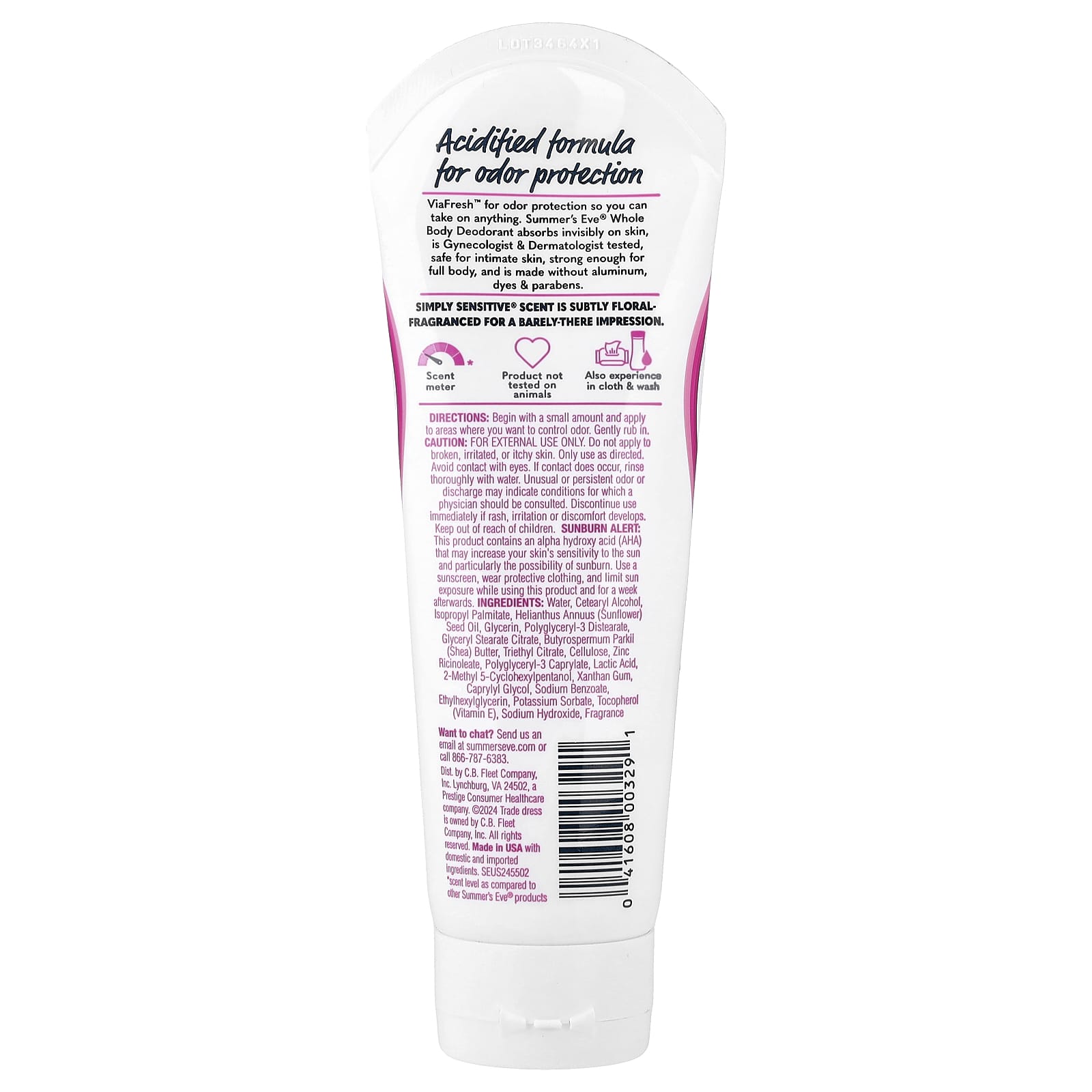 Summer's Eve, Ultimate Odor Protection™, Whole Body Deodorant, Simply Sensitive®, 3 fl oz (89 ml)