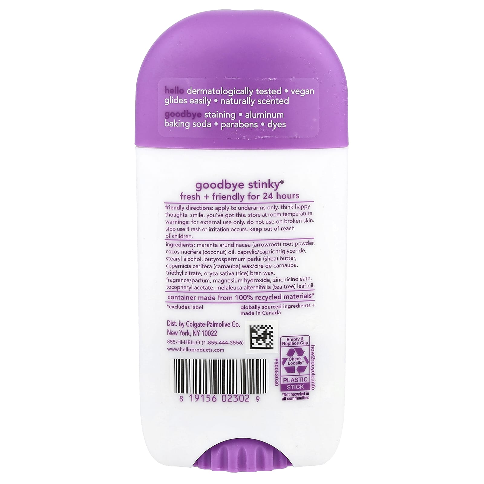 Hello, 24 Hr Deodorant with Shea Butter, Lavender Vanilla, 2.6 oz (73 g)