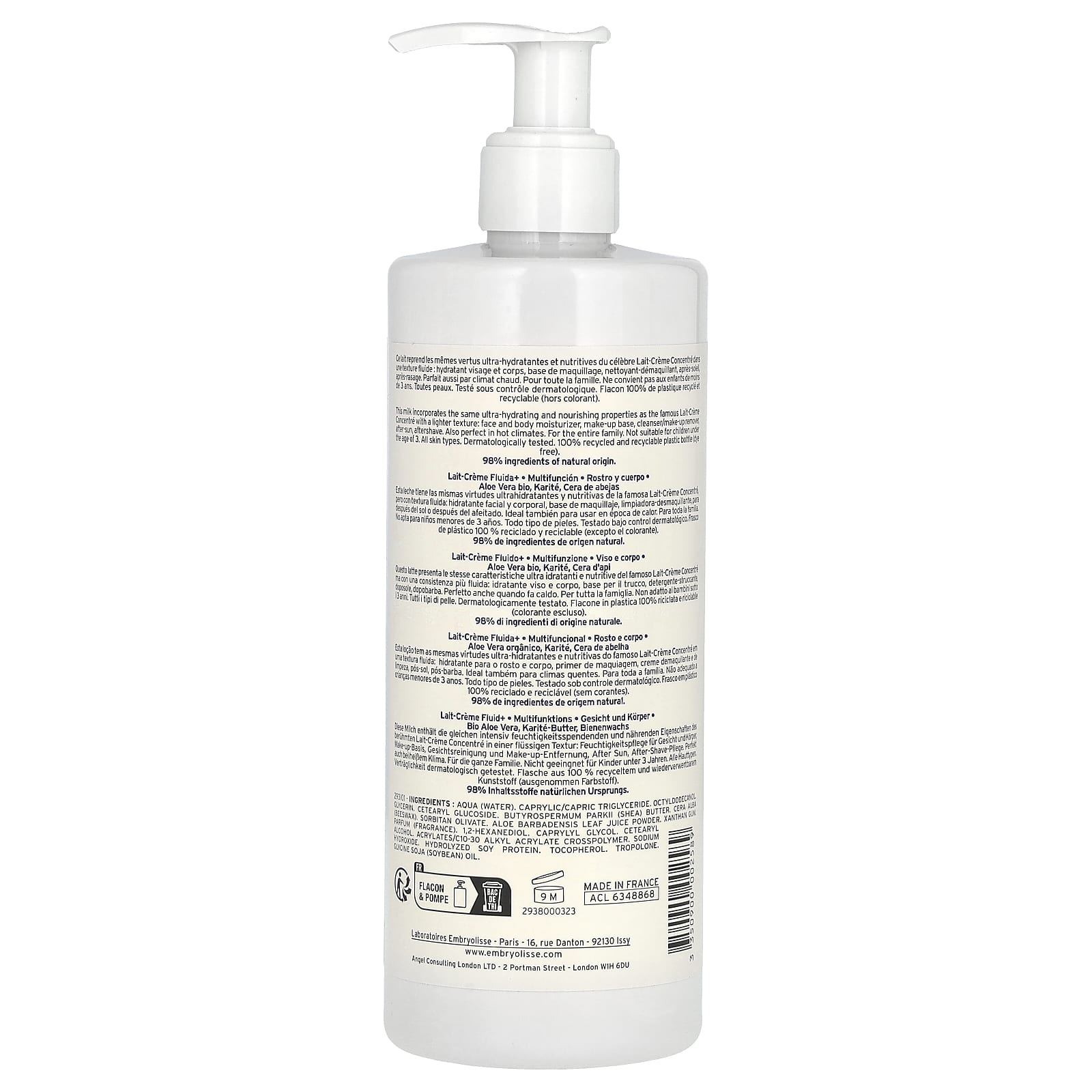 Embryolisse, Lait-Creme Fluid+, Multi-Function Moisturizer, 13.52 fl oz (400 ml)