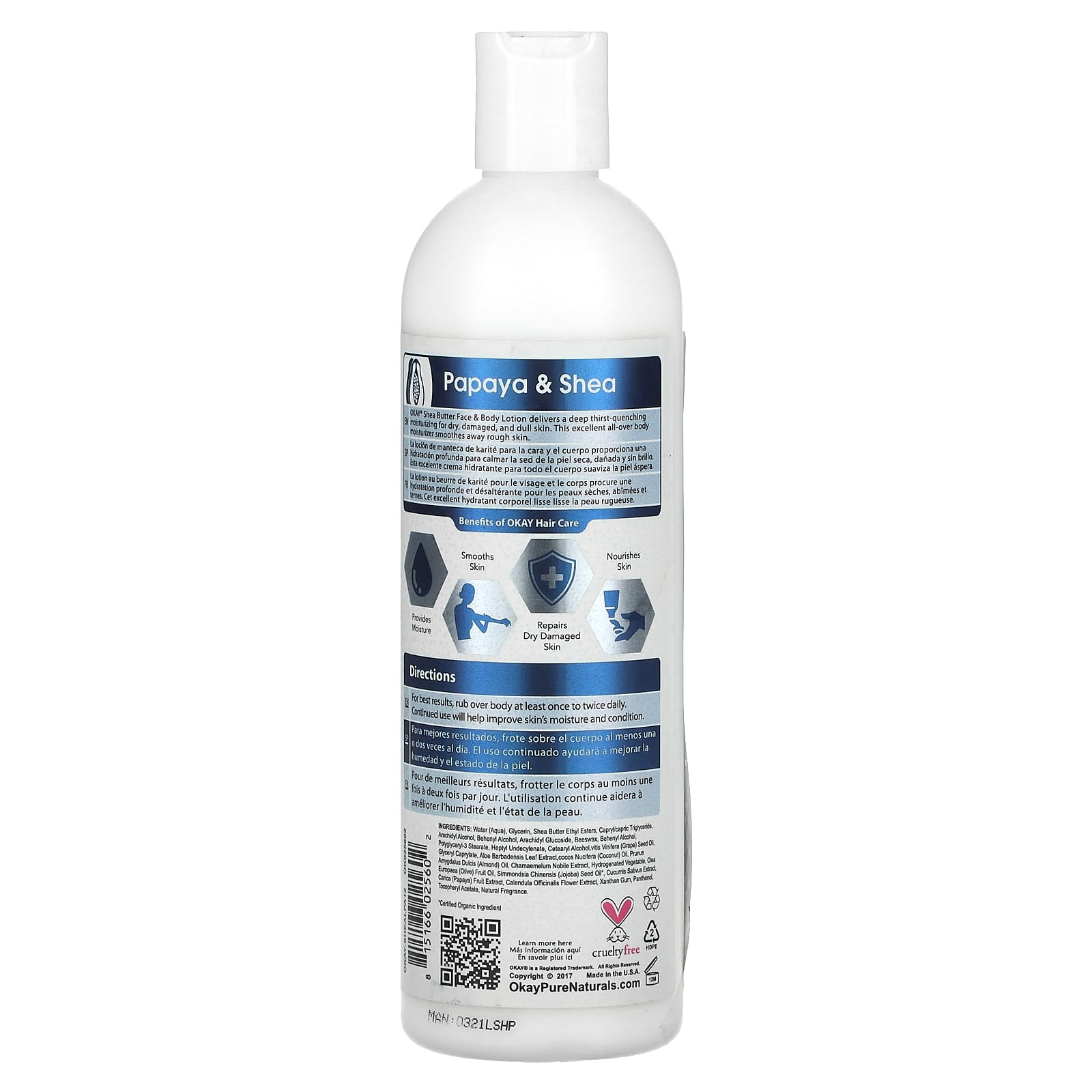 Okay Pure Naturals, Hand & Body Lotion, Papaya & Shea , 12 fl oz (355 ml)