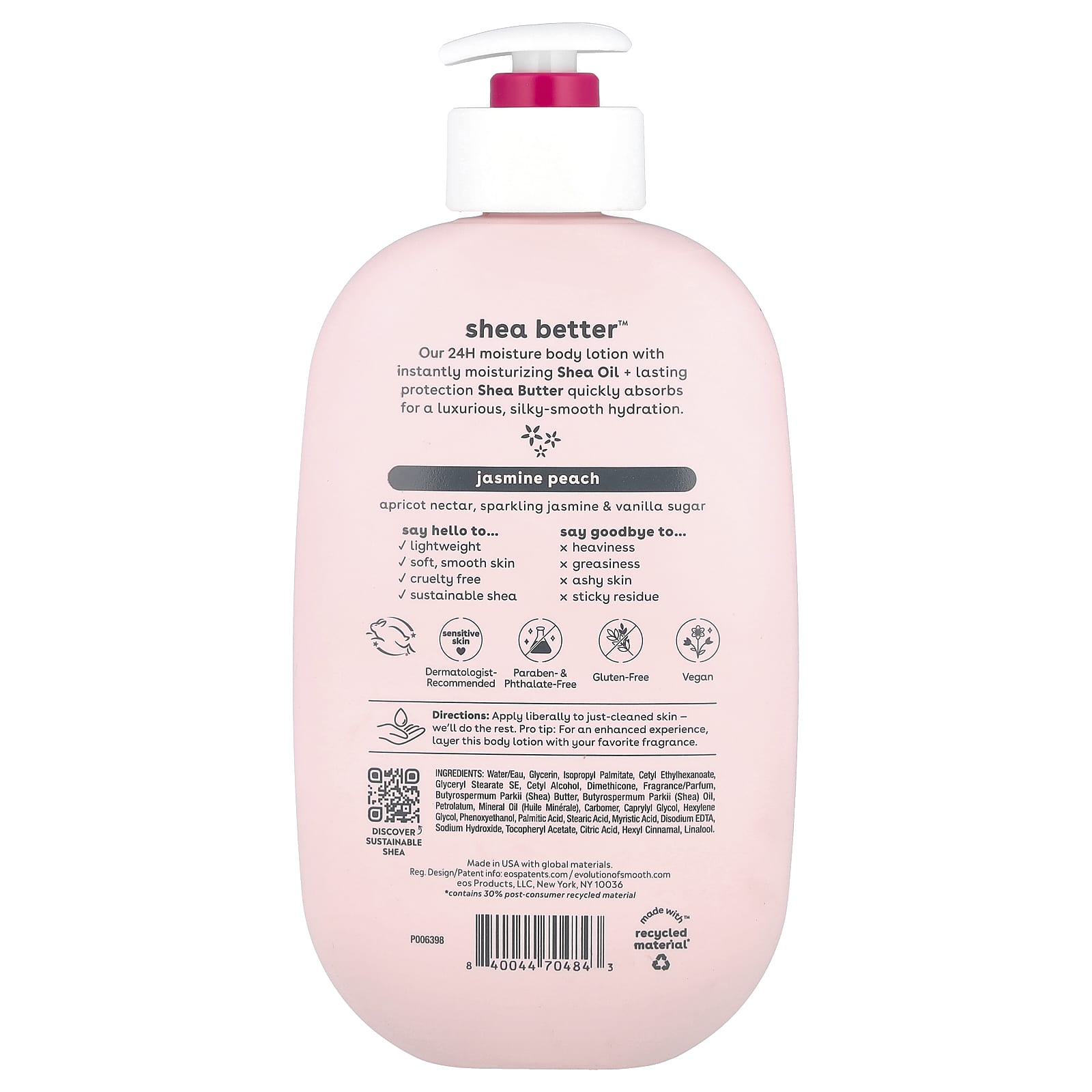 EOS, Shea Better™, 24H Moisture Body Lotion, Jasmine Peach, 16 fl oz (473 ml)