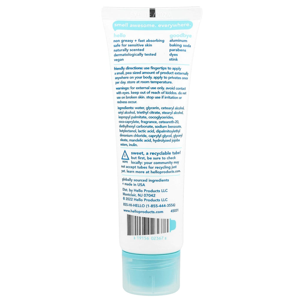 Hello, All Over Deodorant Cream, Clean + Fresh , 3 oz (85 g)