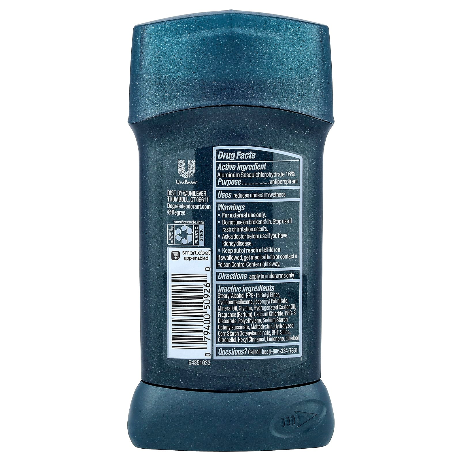 Degree, Advanced, 72H Body Heat Activated™, Antiperspirant Deodorant, Iced Eucalyptus, 2.7 oz (76 g)