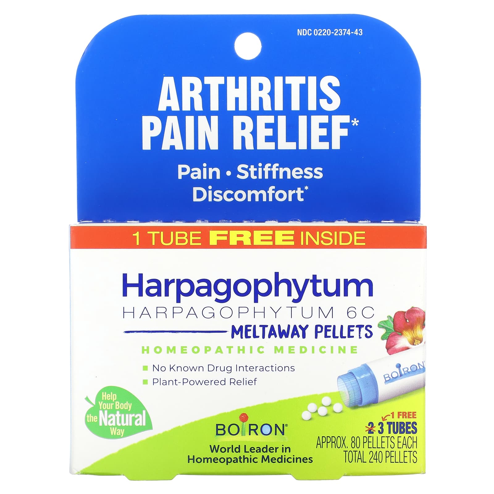 Boiron, Harpagophytum Meltaway Pellets, 3 Tubes, 80 Pellets Each