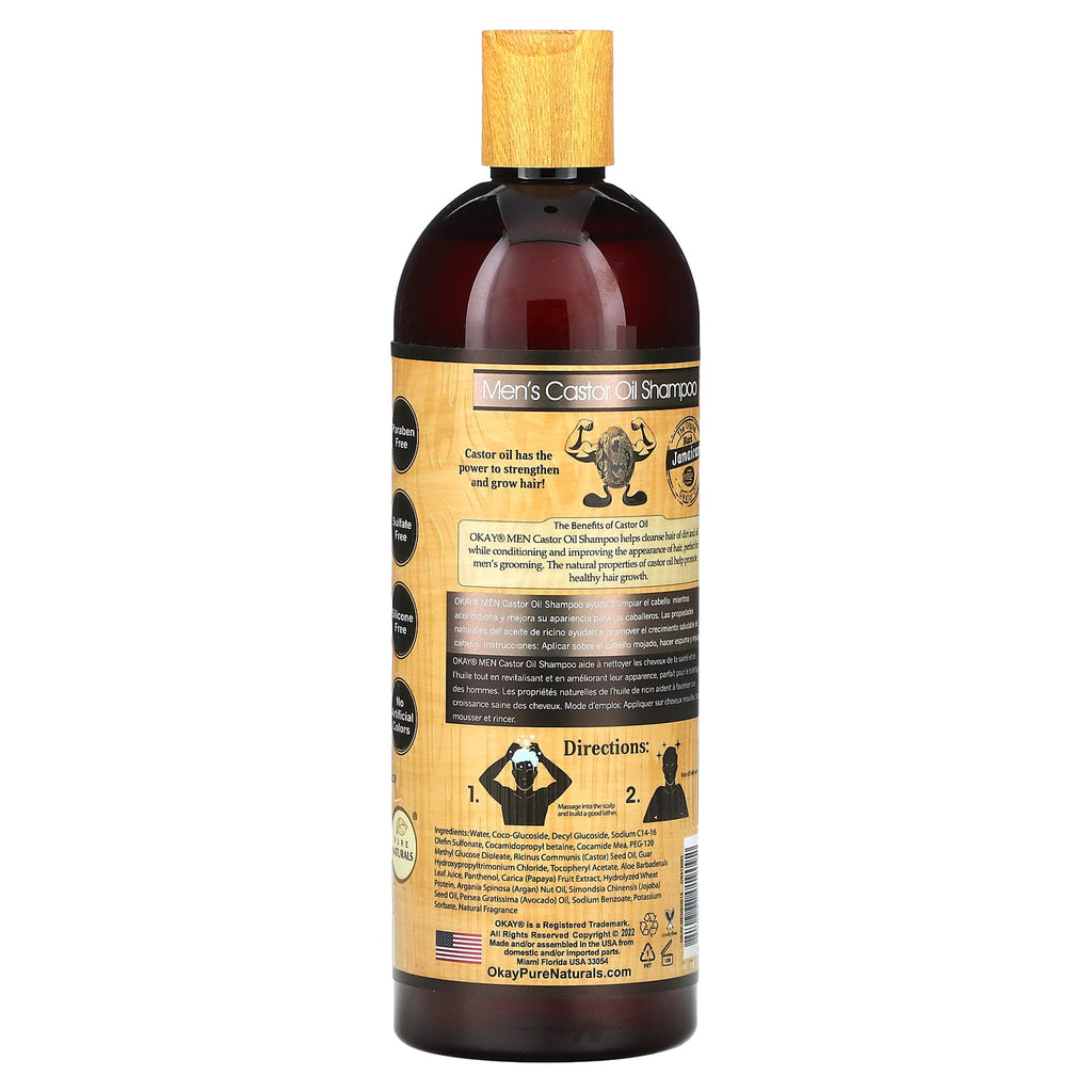 Okay Pure Naturals, For Men, Shampoo, Hair & Beard with All Natural Castor Oil, 16 oz (473 ml)