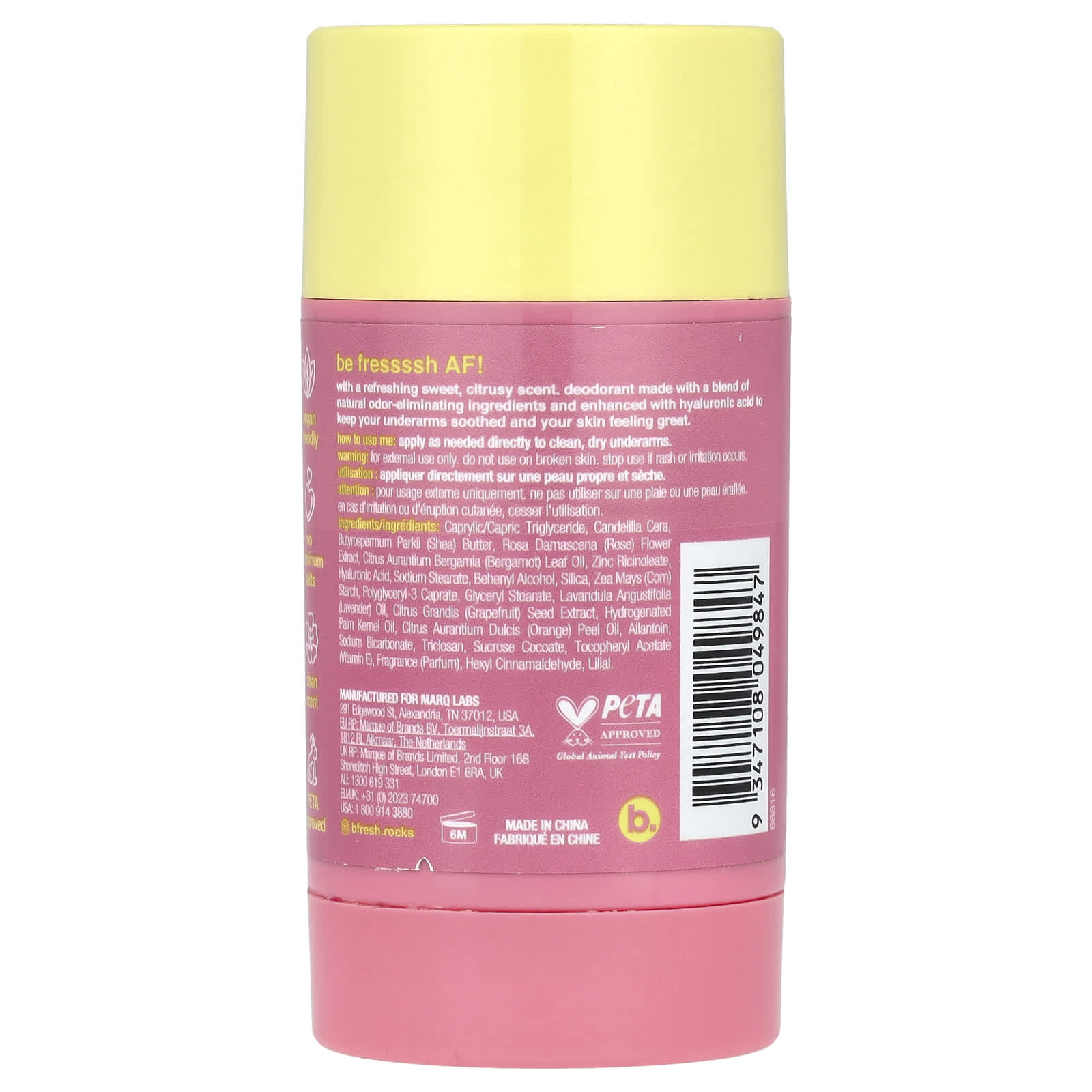 b.fresh, Deodorant with Hyaluronic Acid, Grapefruity Good, 2.64 oz (75 g)