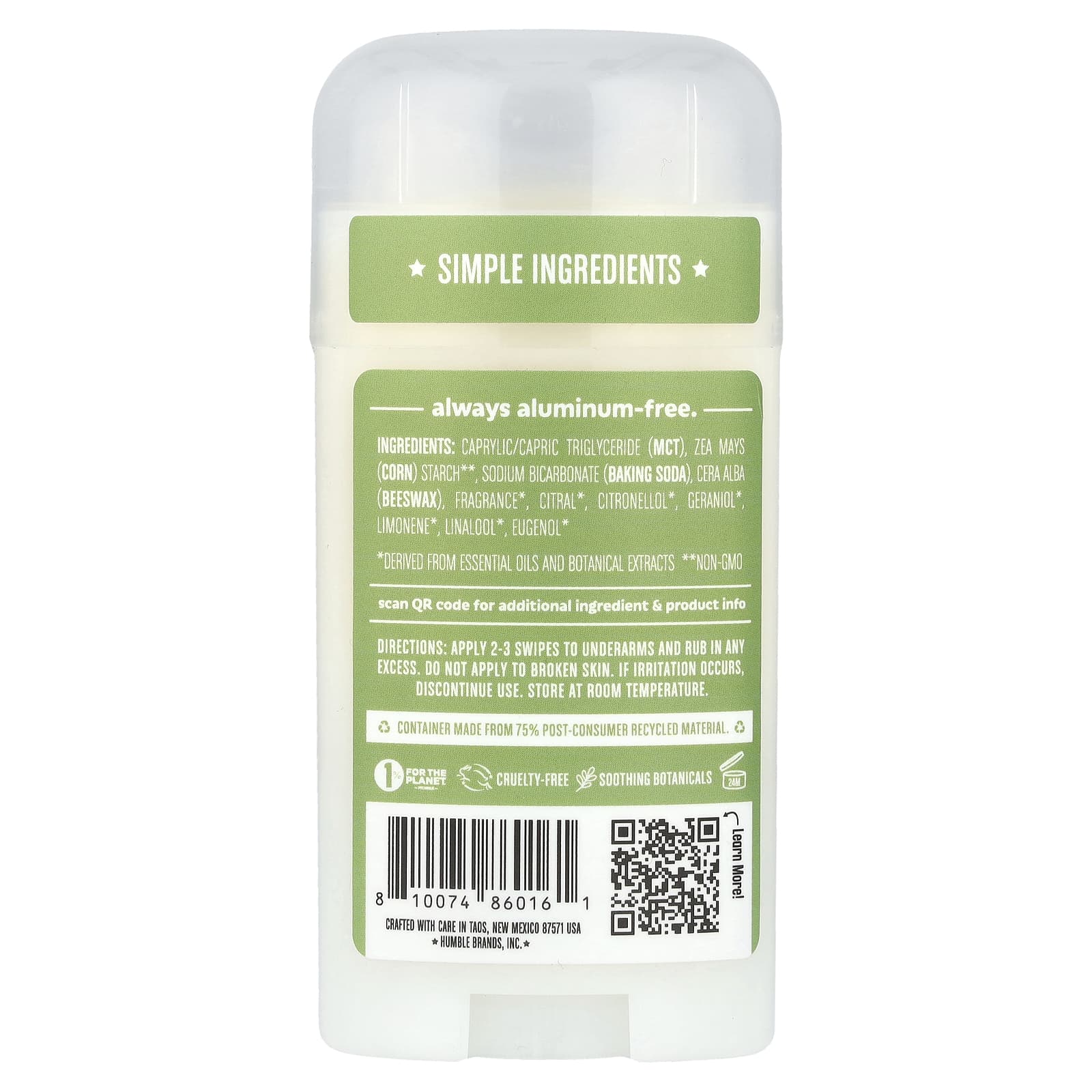 Humble Brands, Aluminum-Free Deodorant, Lemongrass & Sage, 2.5 oz (70 g)