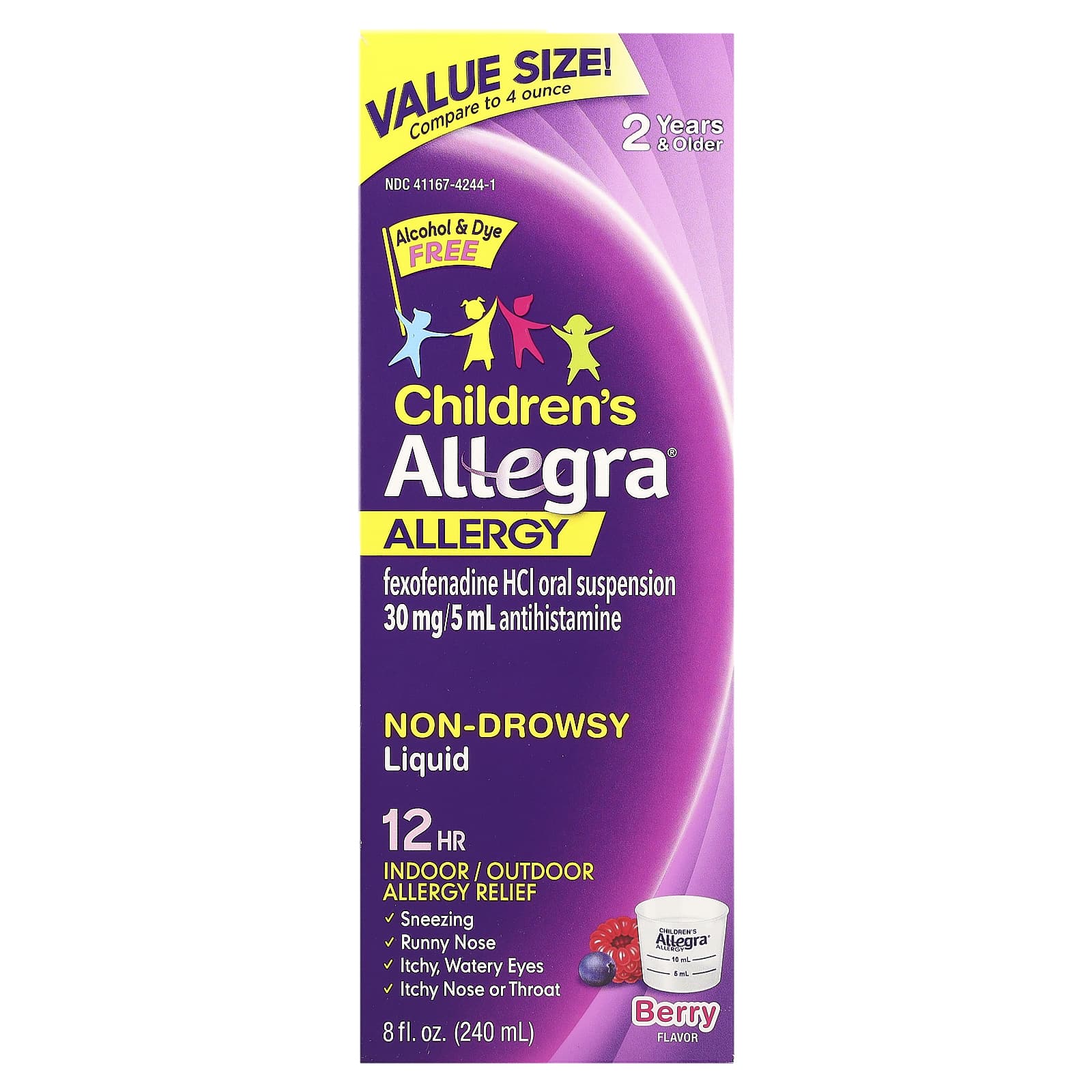 Allegra, Children's Allergy Liquid, 2 Years & Older, Berry, 30 mg, 8 fl oz (240 ml)