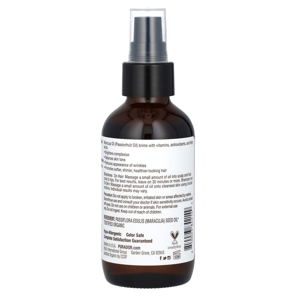 Pura D'or, Organic Maracuja Oil, 4 fl oz (118 ml)