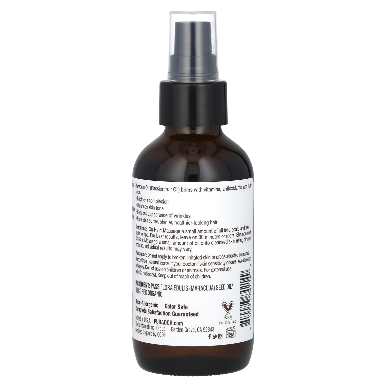 Pura D'or, Organic Maracuja Oil, 4 fl oz (118 ml)