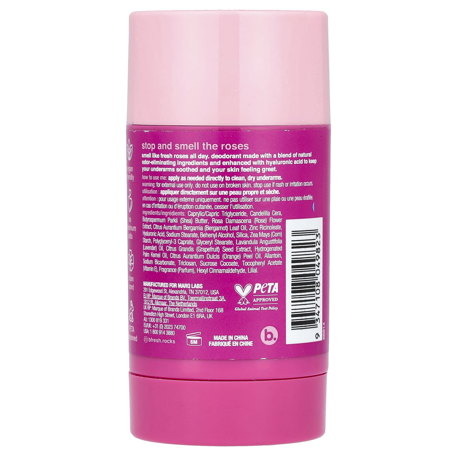 b.fresh, Deodorant with Hyaluronic Acid, Roses All Day, 2.64 oz (75 g)