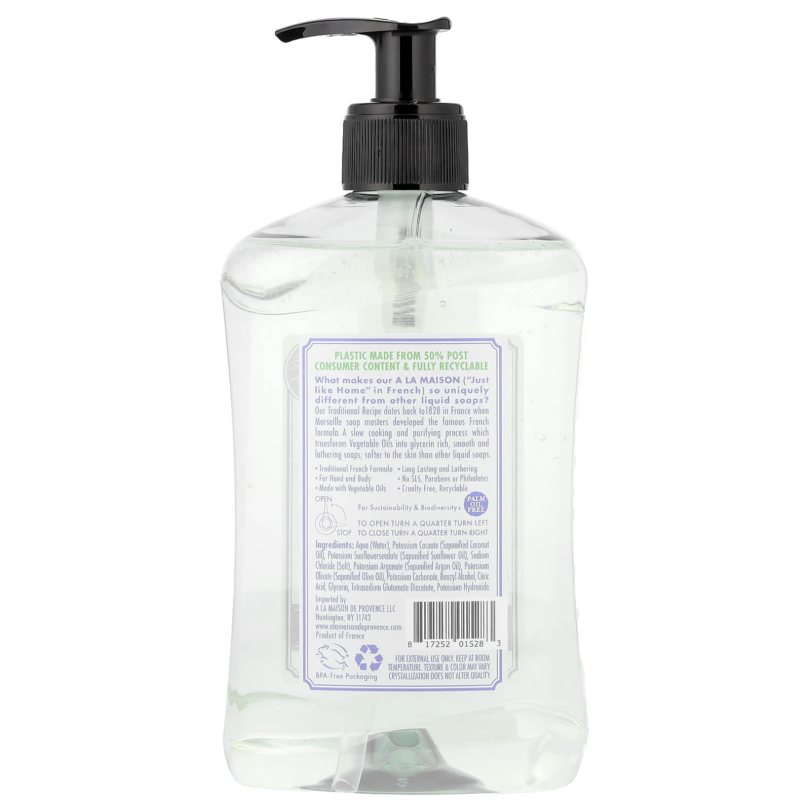 A La Maison de Provence, Liquid Soap For Hand & Body, Fragrance Free , 16.9 fl oz (500 ml)