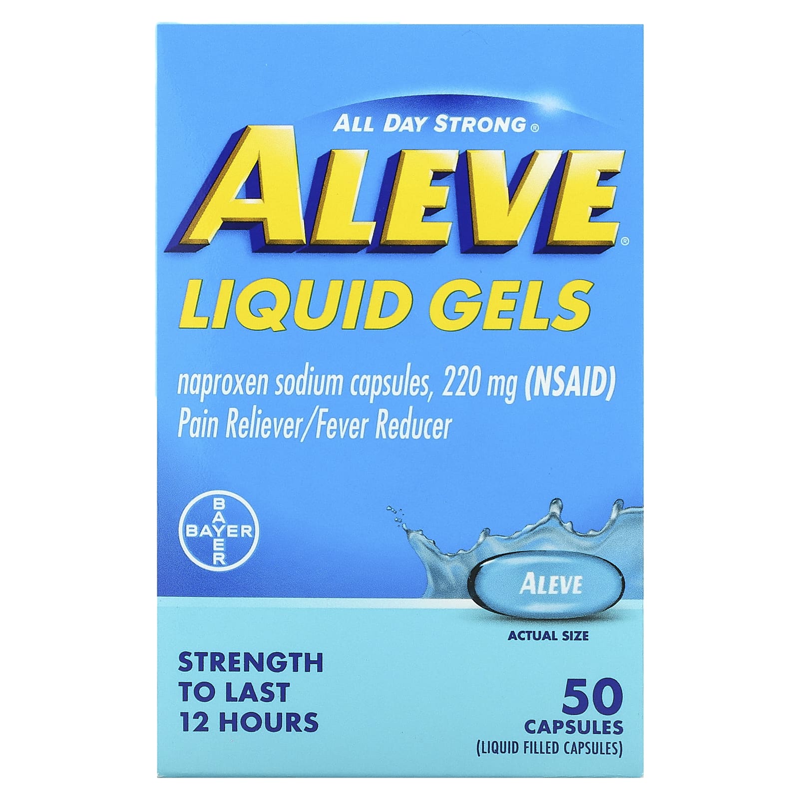 Aleve, Naproxen Sodium Capsules, Liquid Gels, 220 mg, 50 Capsules
