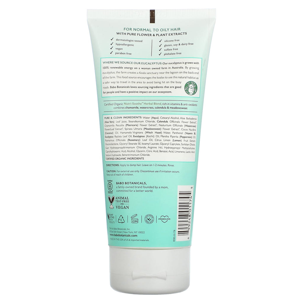 Babo Botanicals, Eucalyptus Remedy Plant Based Conditioner, Normal to Oily Hair, 6 fl oz (180 ml)