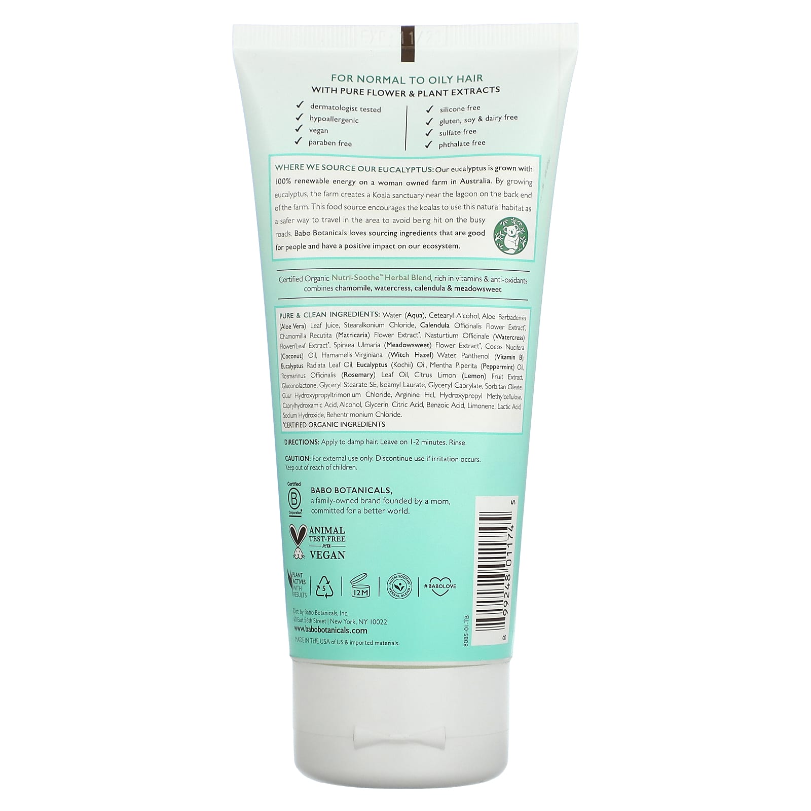 Babo Botanicals, Eucalyptus Remedy Plant Based Conditioner, Normal to Oily Hair, 6 fl oz (180 ml)