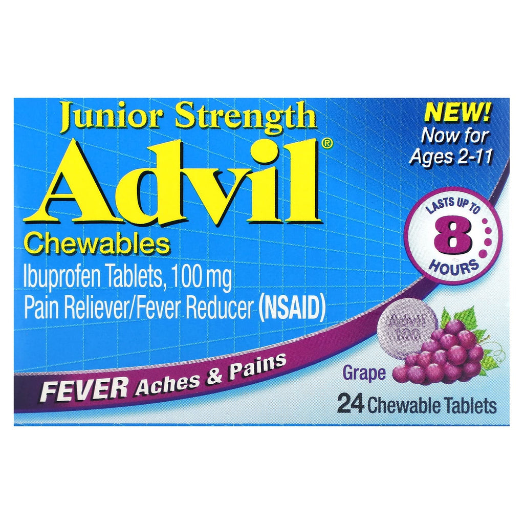 Advil, Junior Strength, Chewables, Ages 2-11, Grape, 100 mg , 24 Chewable Tablets