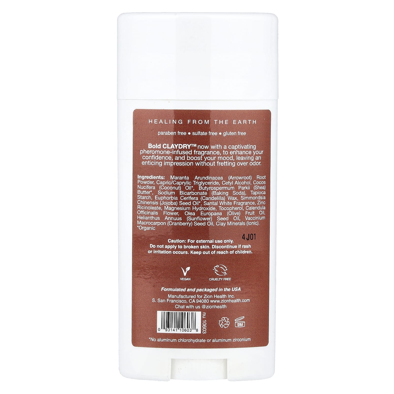 Zion Health, Bold, ClayDry Deodorant, Santal White, 2.8 oz (80 g)