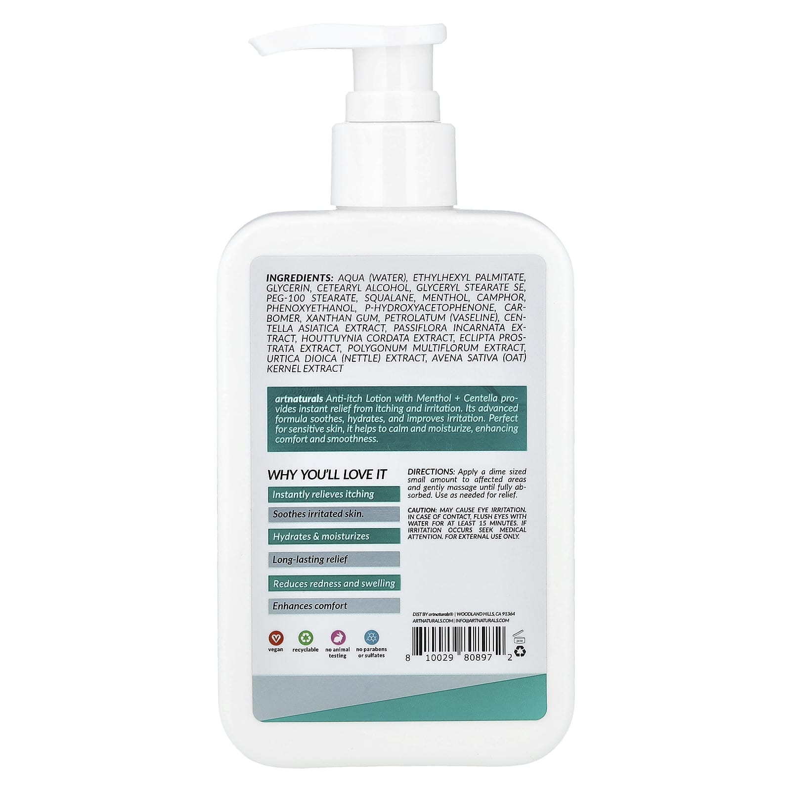 artnaturals, Menthol + Centella Anti-Itch Lotion, For All Skin Types, 8 fl oz (236 ml)