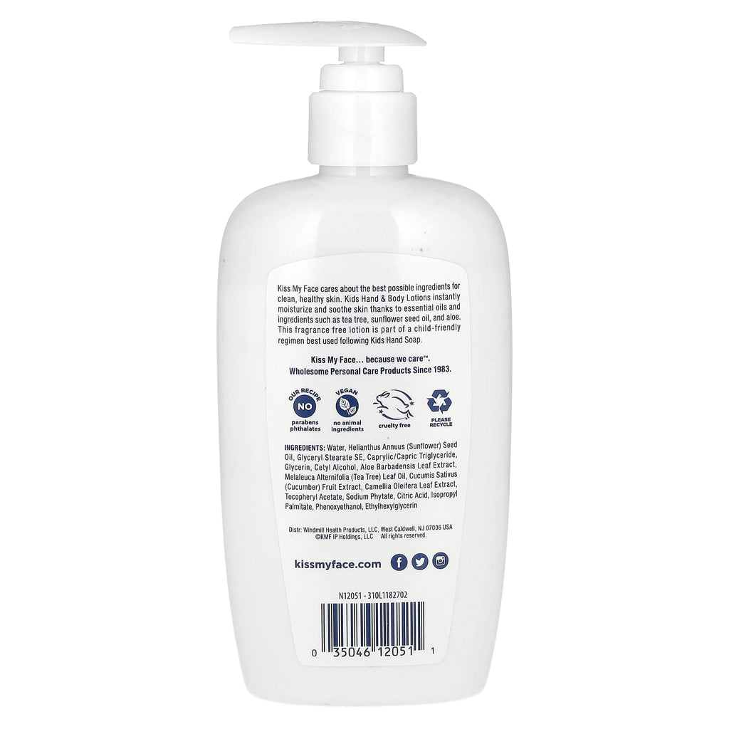 Kiss My Face, Kids, Hand & Body Lotion, Tea Tree & Aloe, Fragrance Free, 9 fl oz (266 ml)