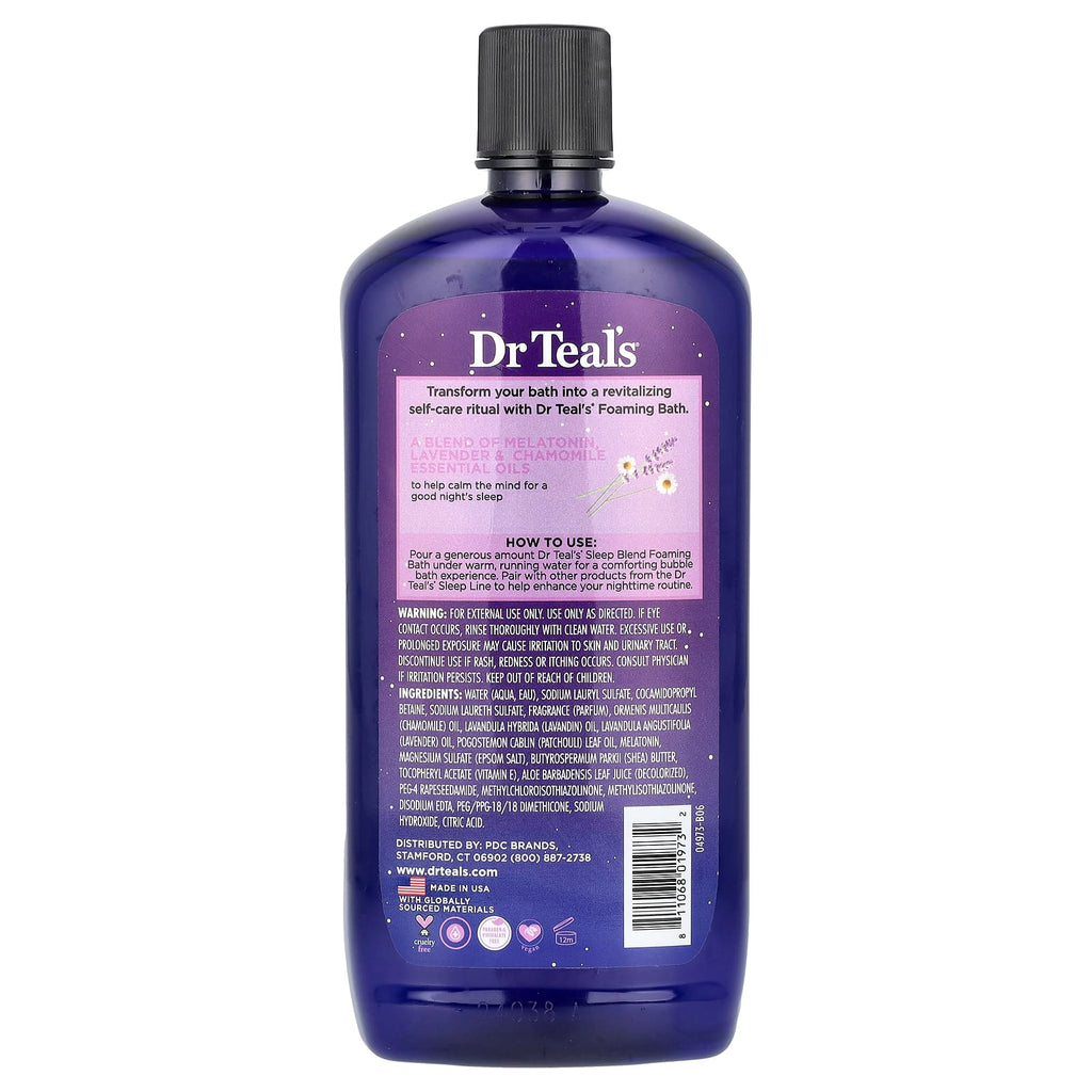 Dr. Teal's, Foaming Bath With Pure Epsom Salt, With Melatonin, Lavender & Chamomile, 34 fl oz (1,000 ml)