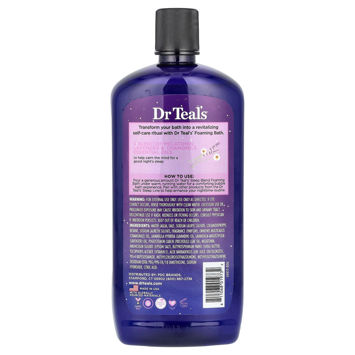 Dr. Teal's, Foaming Bath With Pure Epsom Salt, With Melatonin, Lavender & Chamomile, 34 fl oz (1,000 ml)