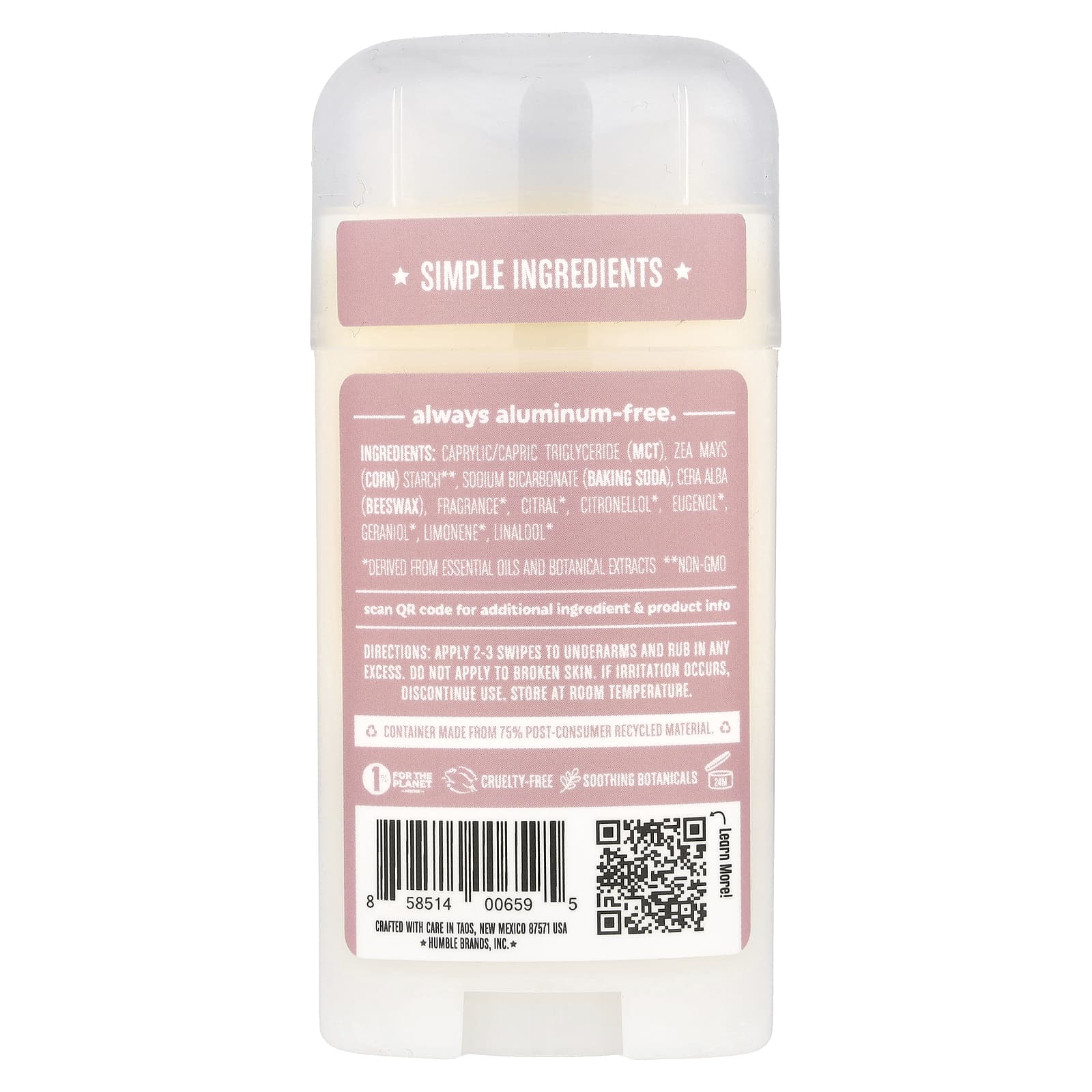 Humble Brands, Aluminum-Free Deodorant, Moroccan Rose, 2.5 oz (70 g)