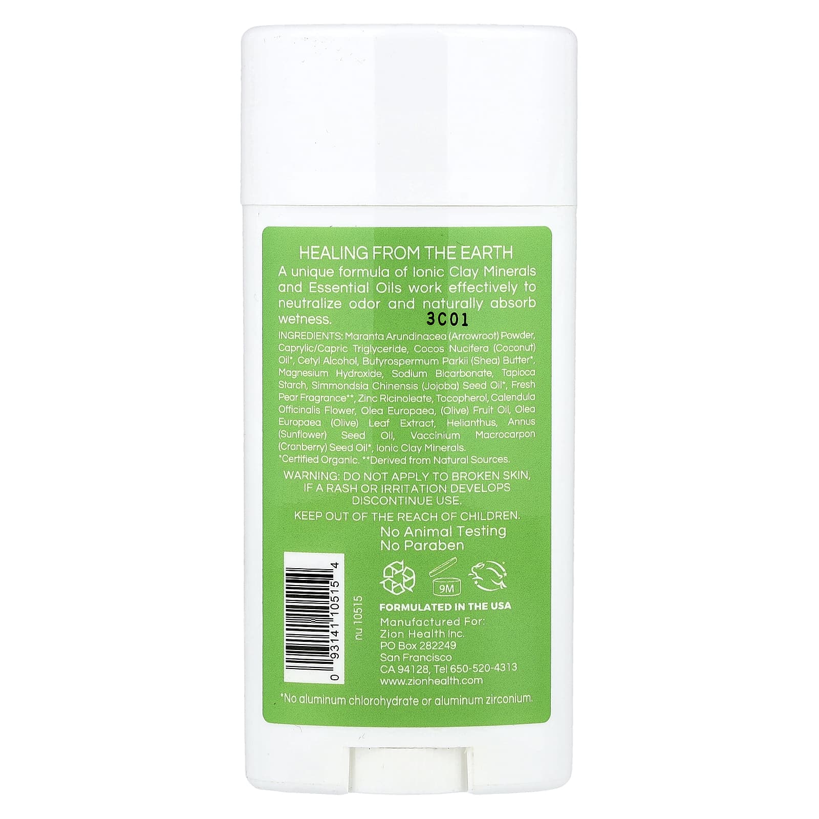 Zion Health, Bold, ClayDry Deodorant, Fresh Pear, 2.8 oz (80 g)