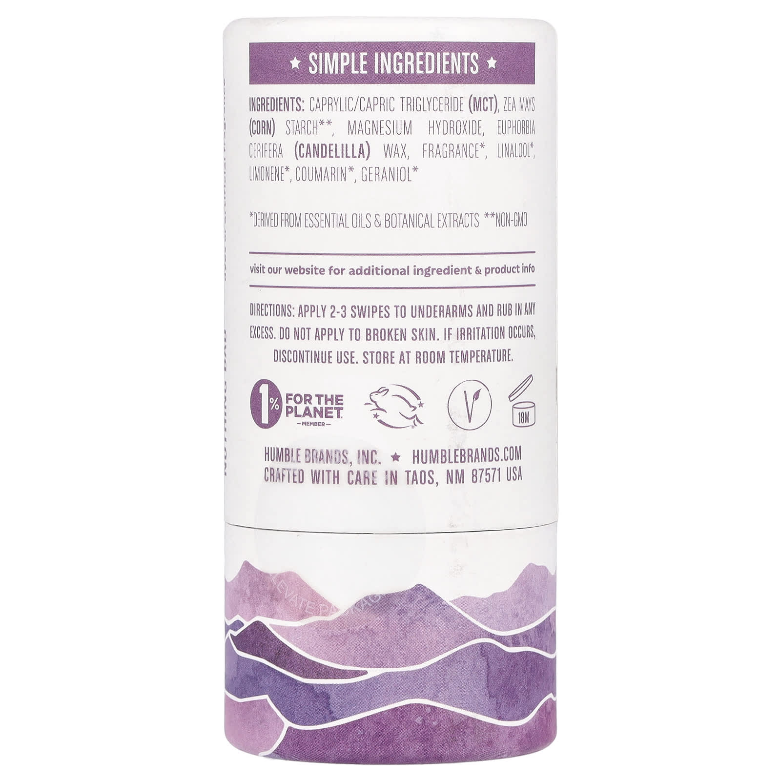 Humble Brands, Baking Soda-Free Deodorant, Mountain Lavender, 2.65 oz (75 g)