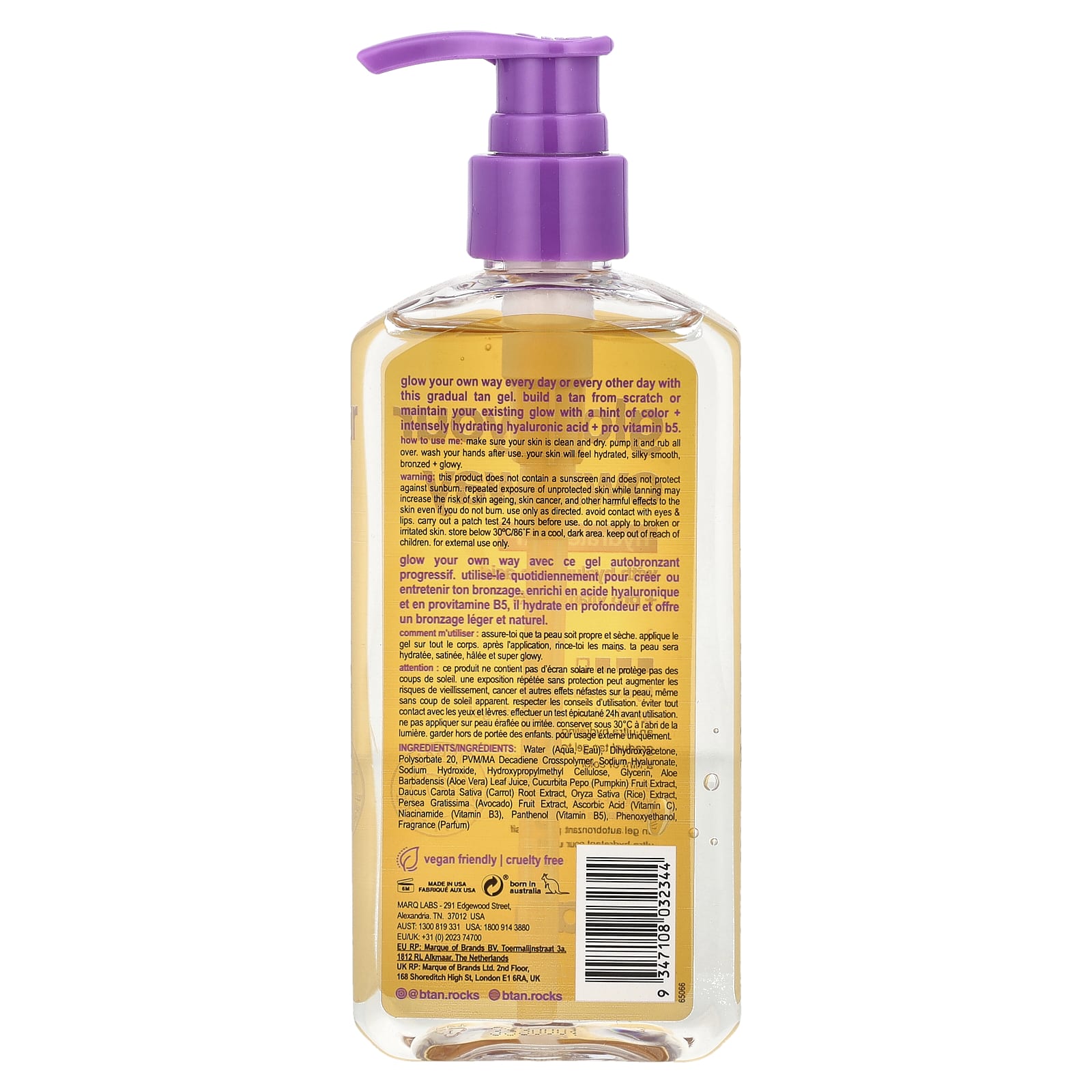 b.tan, Glow Your Own Way, Hydrated AF, Gradual Face + Body Gel, 8 fl oz (236 ml)