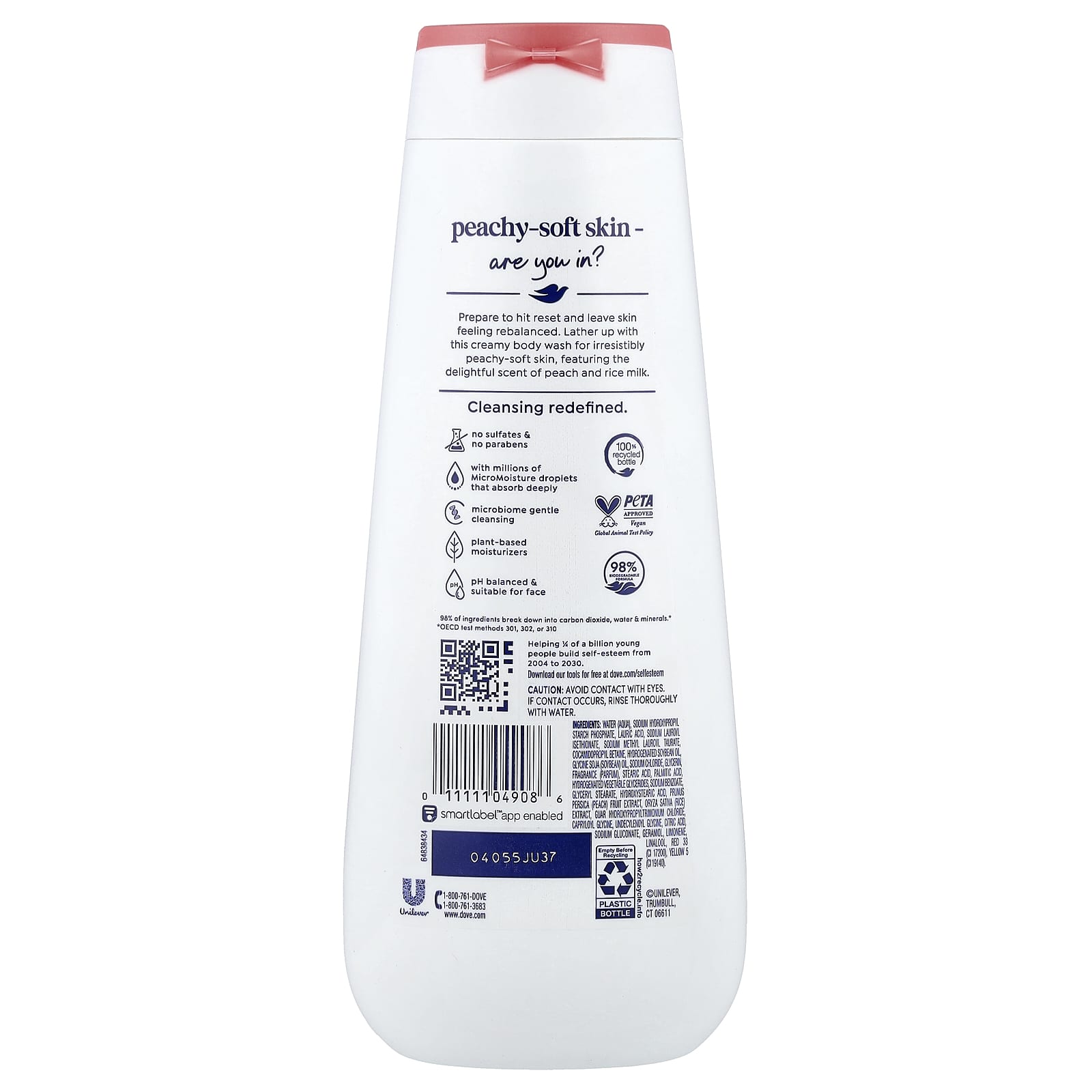 Dove, Rebalance Body Wash, White Peach + Rice Milk, 20 fl oz