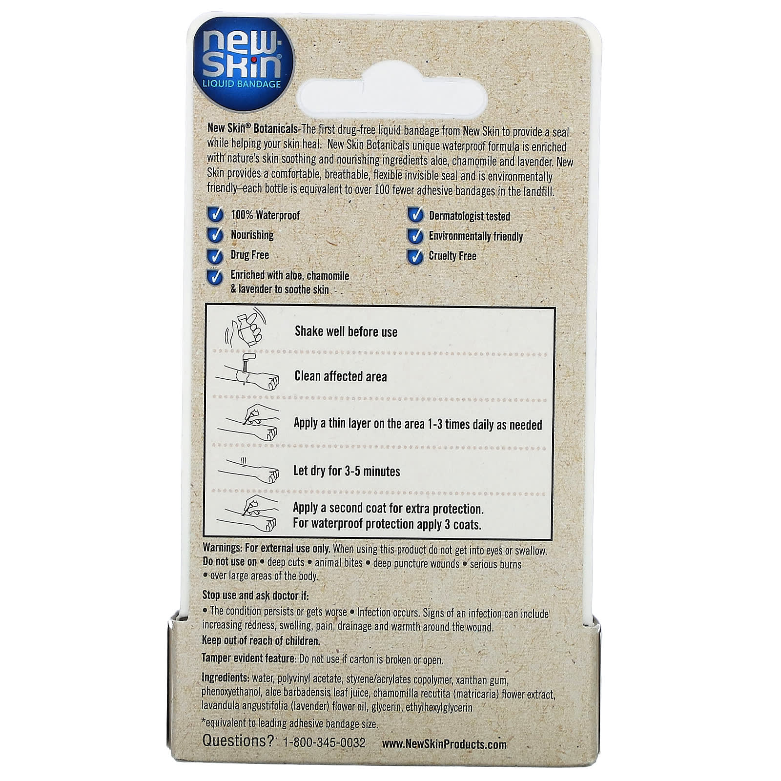 New Skin, Liquid Bandage, Skin Protectant, Botanicals, 0.3 fl oz (10 ml)