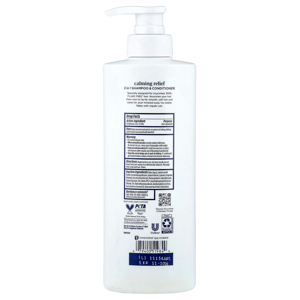Dove, Calming Relief, Anti-Dandruff 2 in 1 Shampoo + Conditioner, 18 fl oz (532 ml)