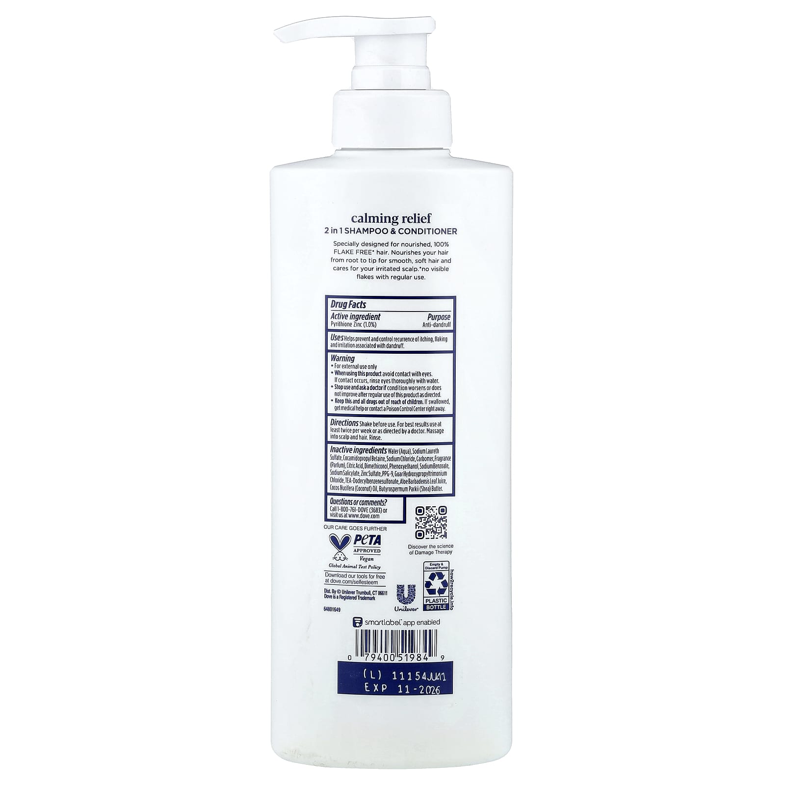 Dove, Calming Relief, Anti-Dandruff 2 in 1 Shampoo + Conditioner, 18 fl oz (532 ml)