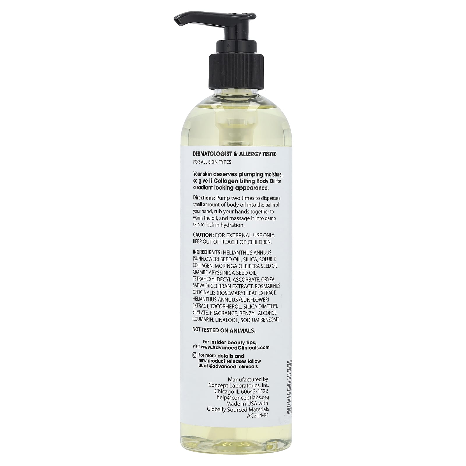 Advanced Clinicals, Collagen, Lifting Body Oil, 12 fl oz (355 ml)