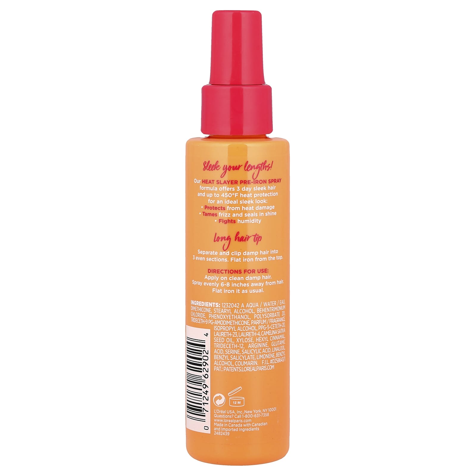 L'Oréal, Elvive, Dream Lengths, Heat Slayer, Pre-Iron Spray, Long, Straightened Hair, 4.4 fl oz (130 ml)