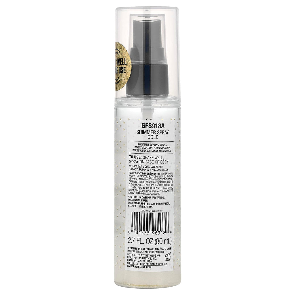 L.A. Girl, Shimmer Spray, For Face & Body, GFS918A Gold, 2.7 fl oz (80 ml)