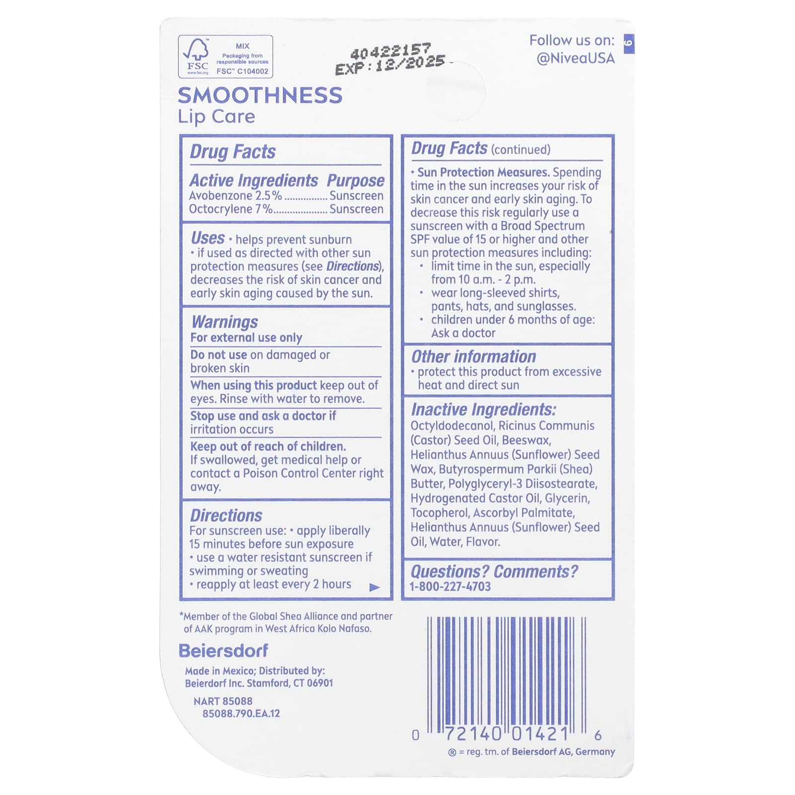 Nivea, Smoothness Lip Care, SPF 15, 0.17 oz (4.8 g)